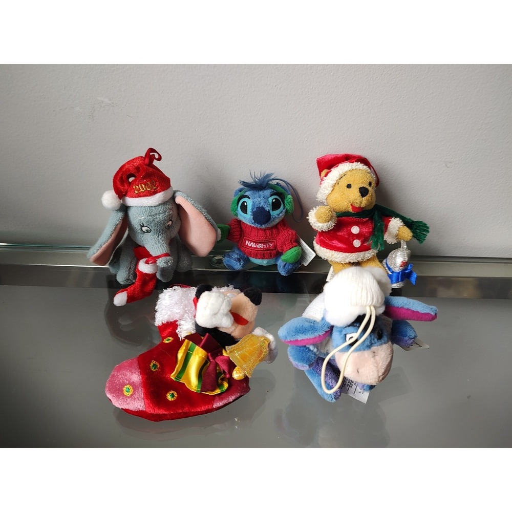 Disney Store 2002 2003 plush Christmas ornamet lot‎ Mickey Eeyore Pooh